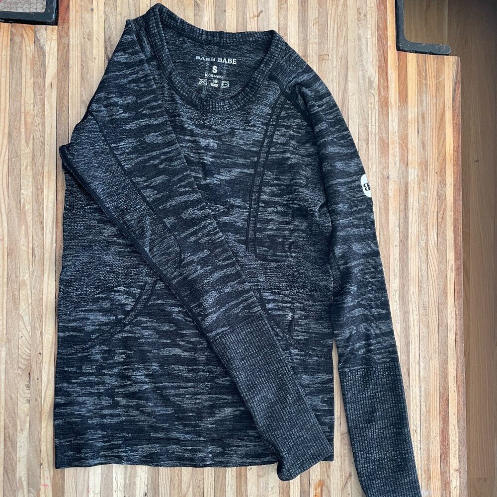 Barn Babe Equestrian Long Sleeve Charcoal Riding Top